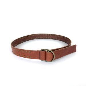 Women's Brown Leather Belt 1-1/4" Wide Brass Buckle and Studs Fits 32" Waist